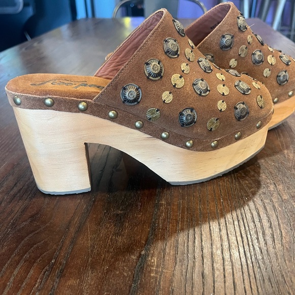 Free People Brown Studded Suede Clog Mules - Picture 8 of 14